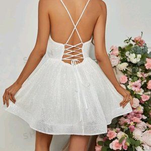 White Sequin Party Dress
